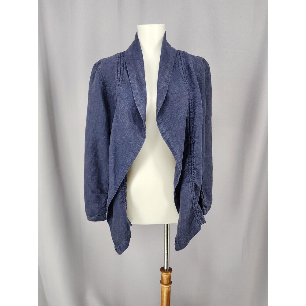 Chico's Jacket Womens Size 4 Blue Linen Open Front Summer Lagenlook Coastal